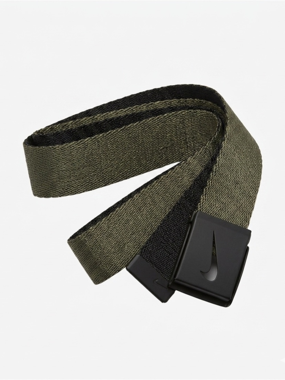 Nike Men's Olive Green and Black Web Belt with Branded Buckle